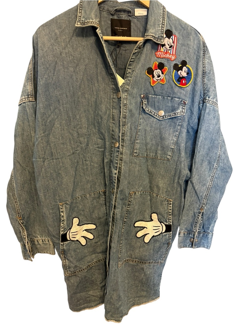 Zara Light Blue Denim Jacket with Mickey Patches